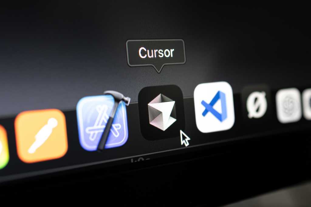 Poznan, Poland – April 14, 2025: Close-up of Cursor app icon on the macOS dock, showcasing a modern code editor enhanced with AI features for developers