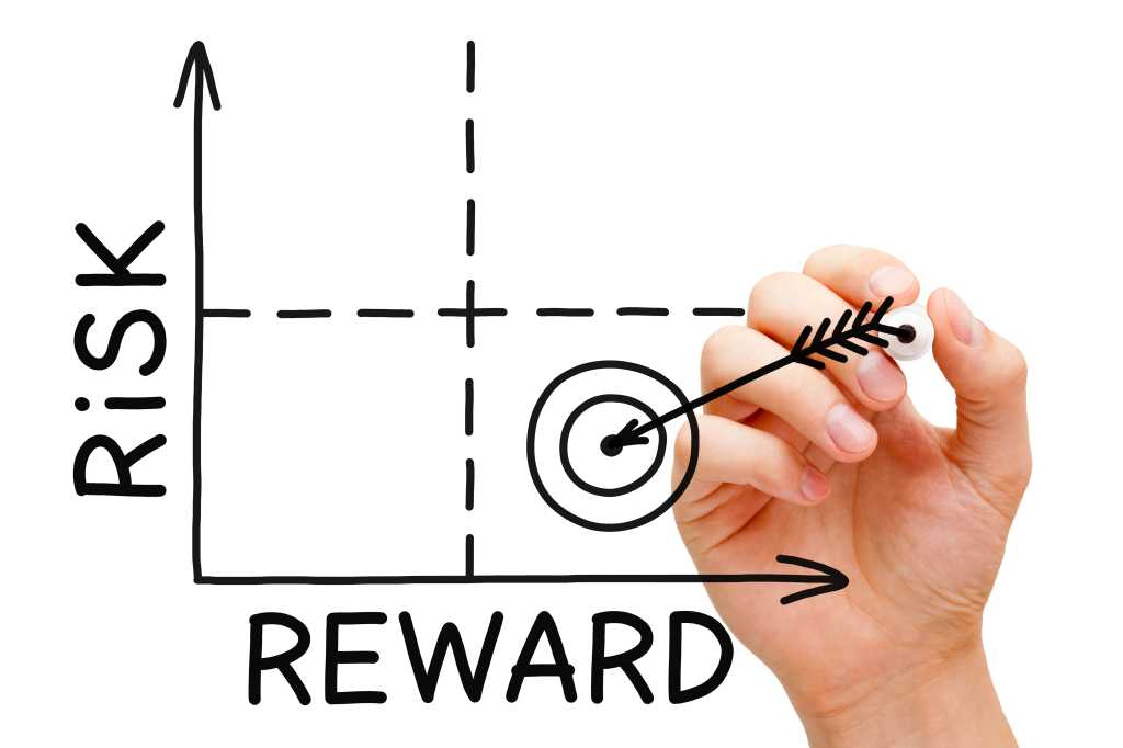 Hand drawing Risk Reward graph with black marker isolated on white.