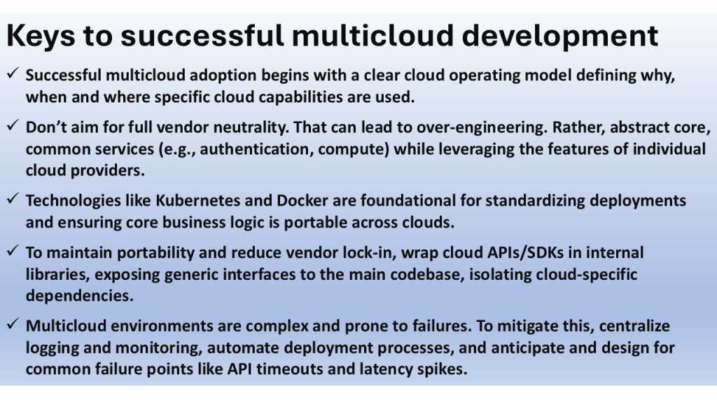 table showing five keys developers should know as they build software for multicloud environments. 