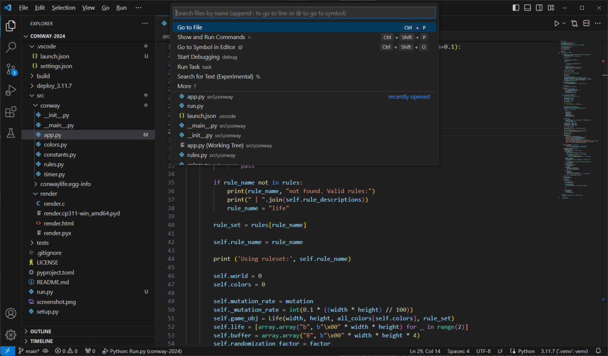 The command palette in VS Code.