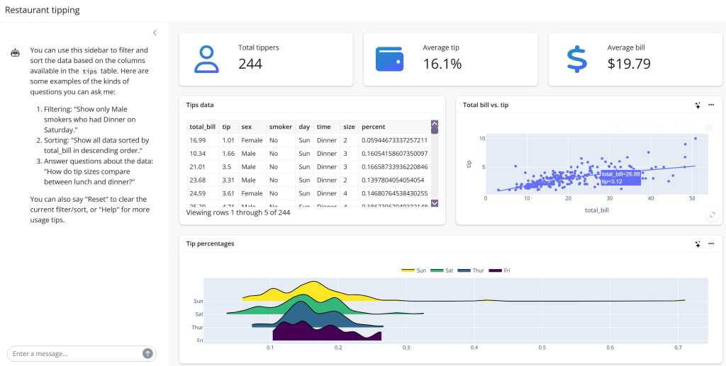 Screenshot of the Python sidebot for querychat.