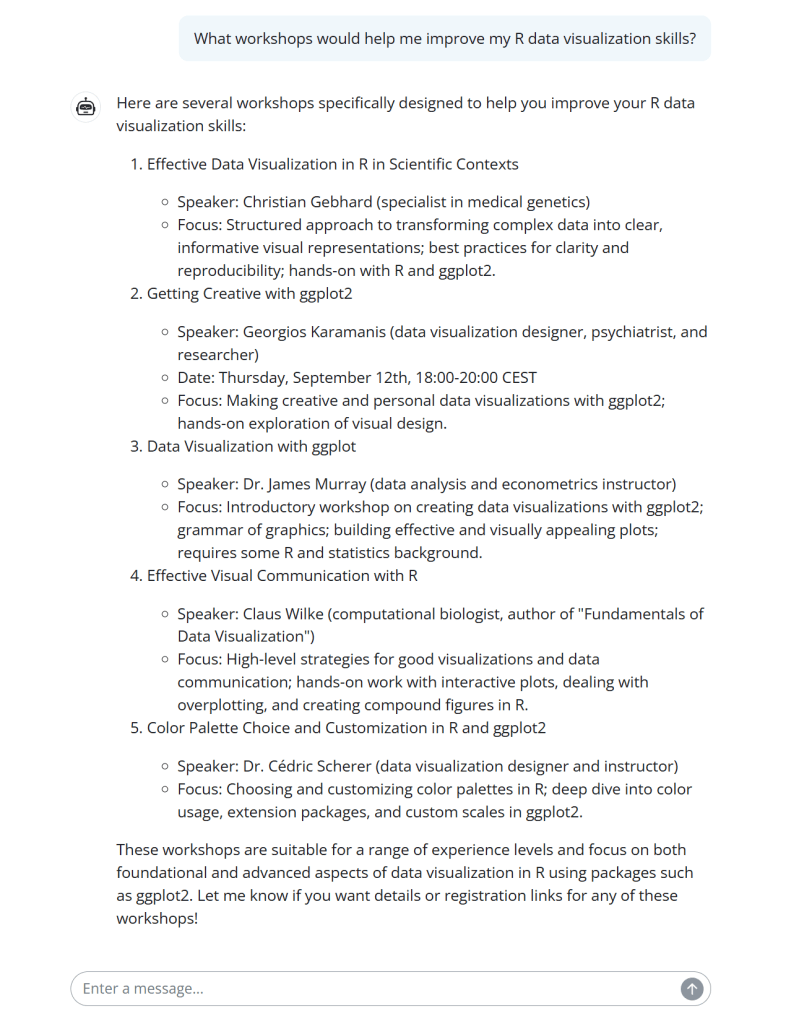 Ragnar demo app showing ellmer's built-in simple web chatbot interface.
