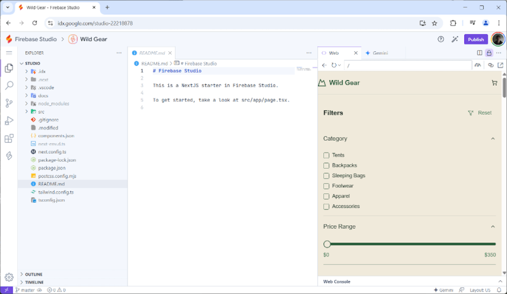 A screenshot of Google IDX.