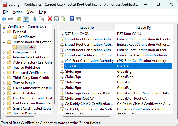 Fake root authority certificate is now trusted